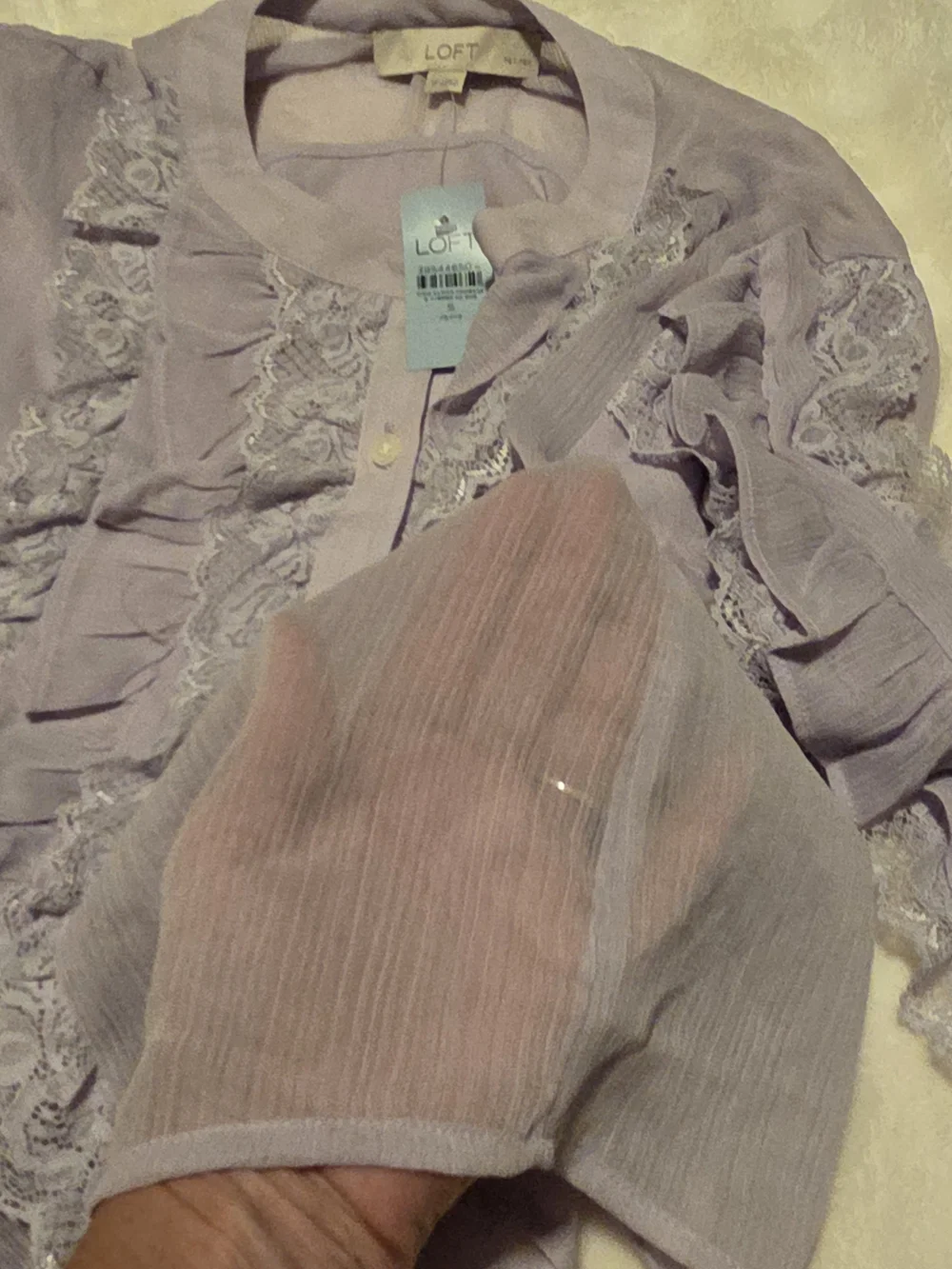 LOFT Lavender Ruffle Button-Front Blouse - Picture 4 of 7